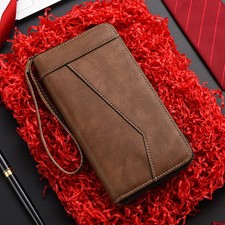 Vintage Men Long Wallets Causal Purses PU Leather Zipper Clutch Wallet Coin Card