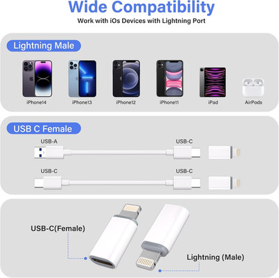 USB C Type C to Lightning Adapter MFi Certified 4 Pack 27W Fast Charging Support