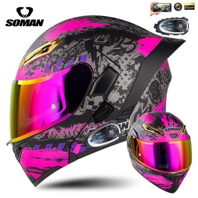 Full Face Bluetooth Motorcycle Helmet with Intercom and Integrated Helmet Camera