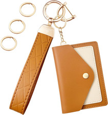 Leather Wristlet Keychain,Wrist Keychain Car Key Chain with 3 Key Rings,D Ring a