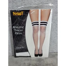 Spirit Athletic Thigh High Socks White Black Striped Costume One Size Fits Most