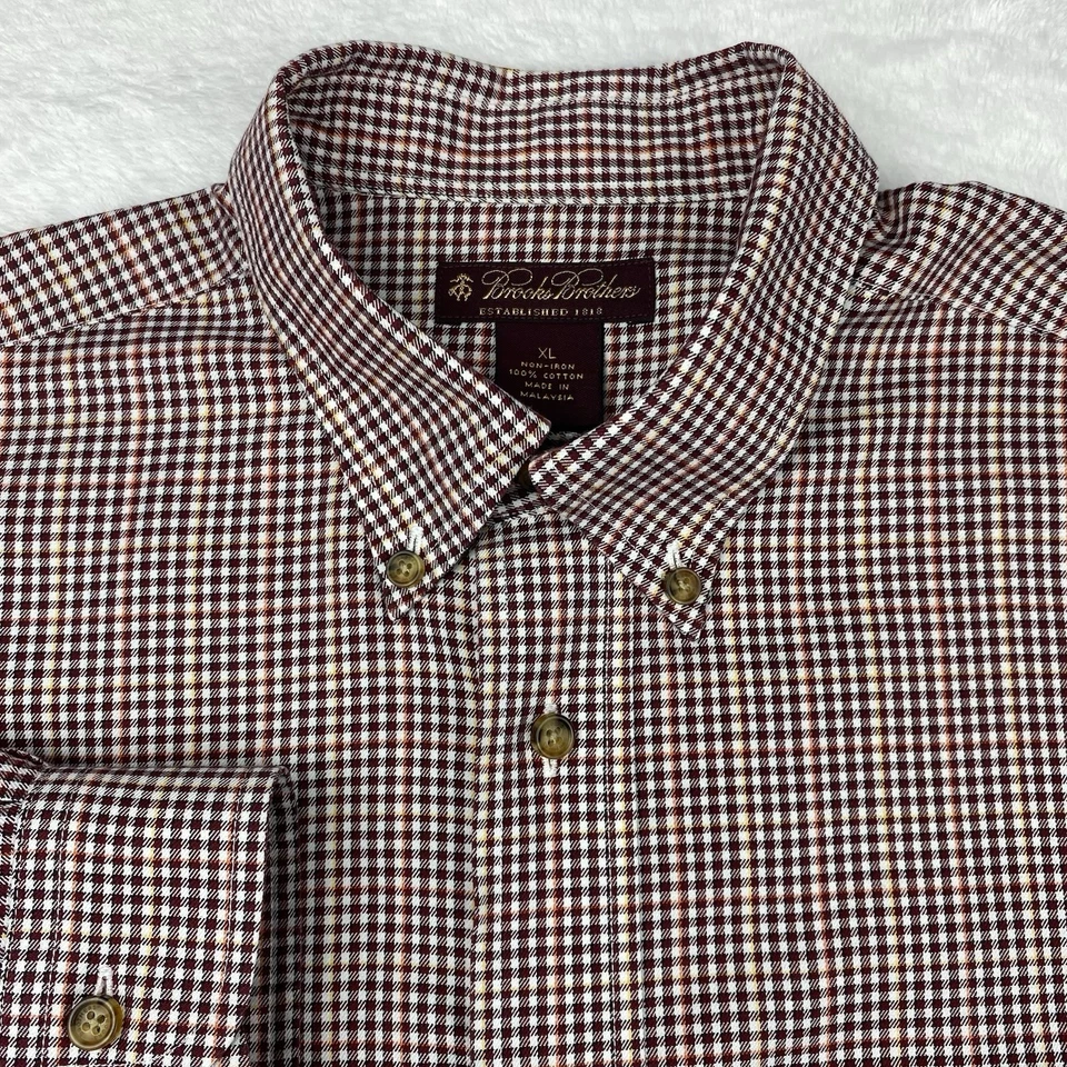 Camisa de Vestir Brooks Brothers NIÑOS XL Borgoña/Naranja Cuadros Sin Plancha Foto 2 de 4