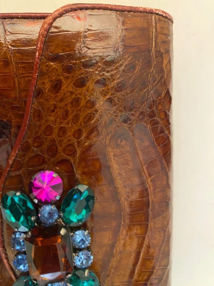 Petit sac à main vintage en crocodile veritable les annes 1950 - Photo 2/4