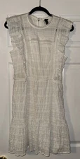 Wild Fable Women’s Off White Boho Embroidered Ruffle Trim Apron Sun Dress Size M