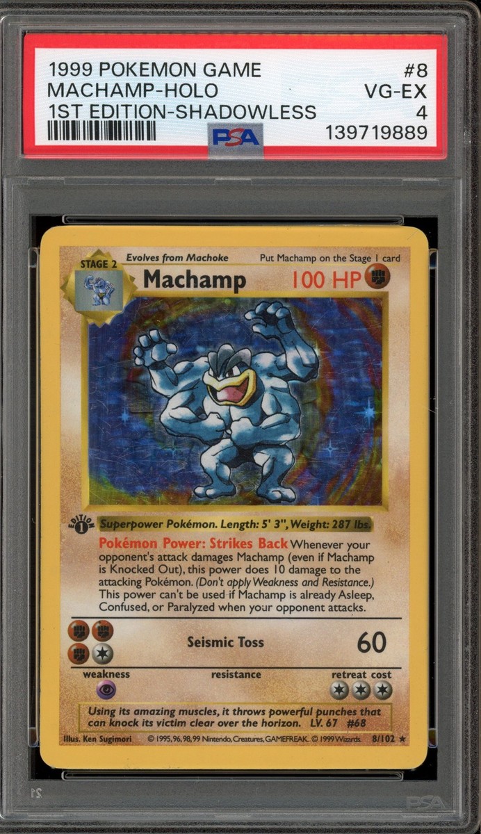 Pokemon Machamp Base Set Shadowless 1st Edition Holo Rare #8 PSA 4