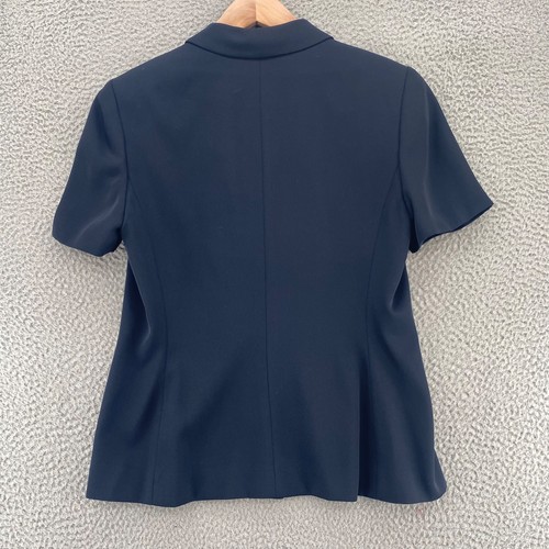 Kasper Blazer Womens 10 Petite Navy Short Sleeves Peak Lapel Button Up Office - Picture 4 of 11