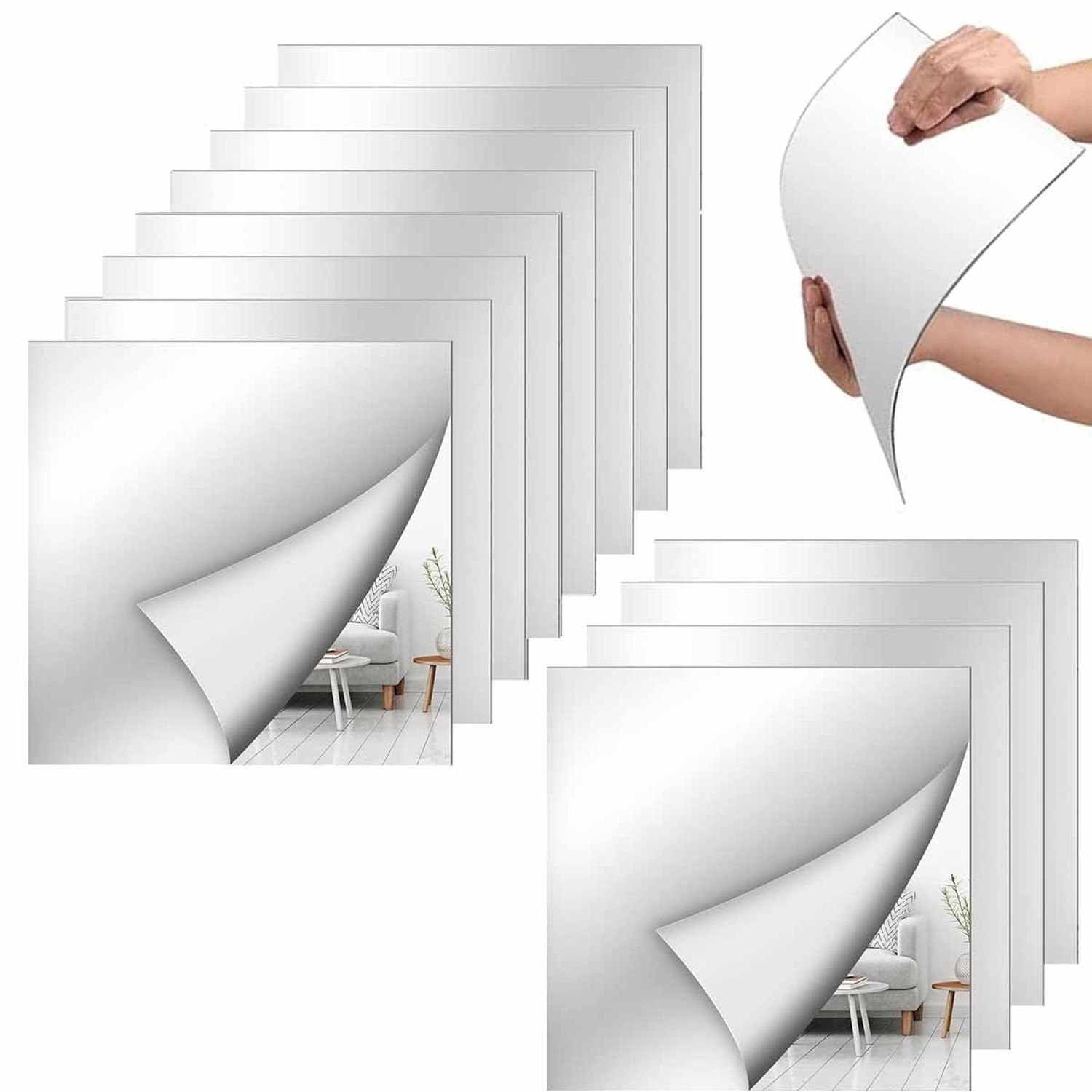 Wall Mirrors Full Length Mirror for Wall,Home Gym Mirrors 10''x10'' x 12PCS, ...