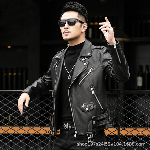 Giacca Pelle Moto Uomo Corta Slim Fit Coreana Cerniera Cappotto Motociclista Nuova - Foto 3 di 19