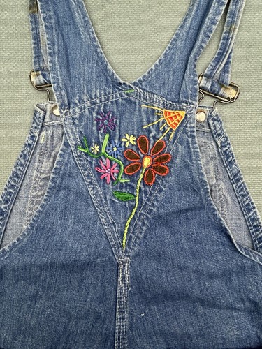 VINTAGE sanforized overalls Hand Embroidered YOUTH Sz medium Cut off Boho READ - Picture 3 of 18