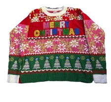 New Holiday Time Ugly Christmas Sweater Merry Christmas Women  s M Pom Pom Trees