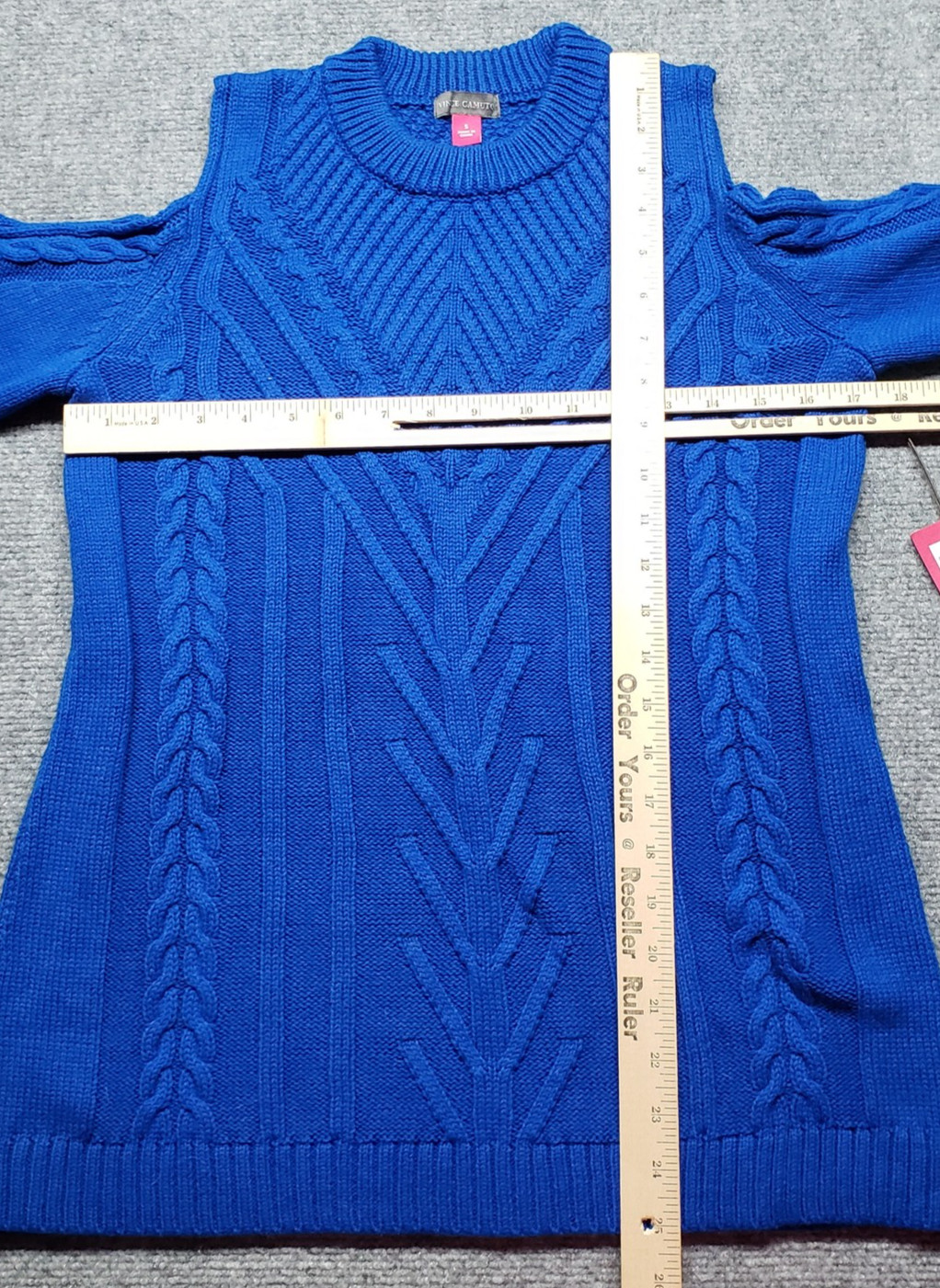 Vince Camuto Sweater Womens Small Bold Cobalt Blue Cold Shoulder Cable Knit New image 7