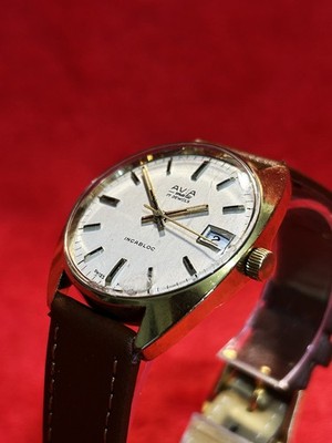 Vintage Avia Matic 17 Jewels Incabloc Automatic Gold Plated Date Swiss 1960s