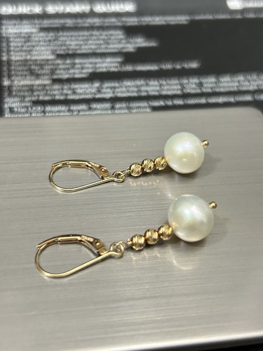 NWT EFFY 14k yellow gold pearl bead drop dangle lever back earrings Macy’s fine - Picture 13 of 14