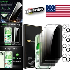 Privacy Protection Screen Protector 4 Pack for iPhone 15 with Easy Installation