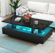 High Gloss LED Coffee Table With Storage 2 Drawers Modern Living Room Furniture