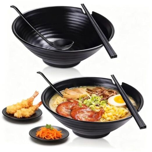 (Set of 2) Unbreakable Japanese Style Ramen Bowl with Chopsticks Spoon &