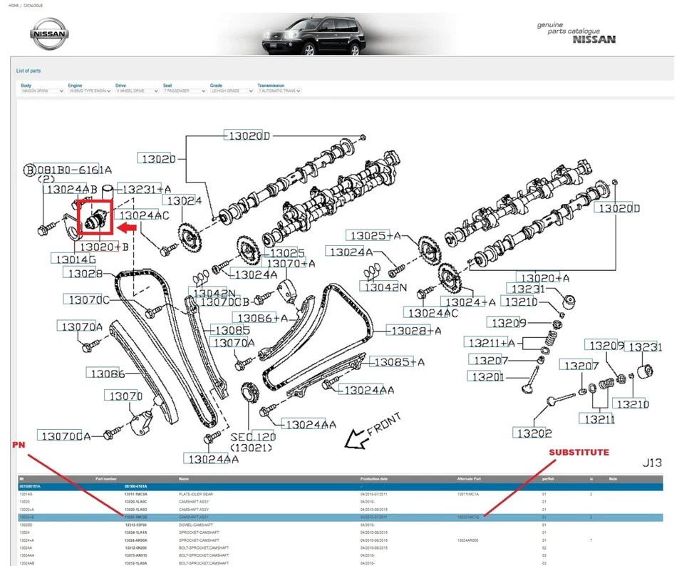 13020-5ZM0E ÁRBOL DE LEVAS GENUINO NISSAN INFINITI 130205ZM0E GENUINO QX56 QX80 ARMADA Foto 2 de 2