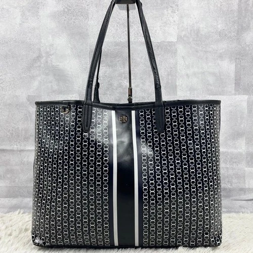 A4 size Tory Burch PVC tote bag Gemini Link Emerson black