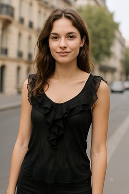 Top Women 6 Black Ruffle Dark Fairy Feminine Sexy Grunge Festival Blouse Y2K
