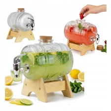 Glasfass mit Zapfhahn (1 l) f&uuml;r Whisky-Lik&ouml;re, Holzst&auml;nder, KEG