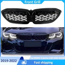 Glossy Black Front Kidney Diamond Grill Grille For 2019-2022 Bmw G20 330i M340i