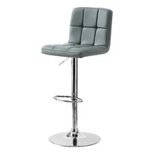 Linon Clayton 24"-32" Gas Lift Adjustable Metal Barstool in Gray Faux Leather