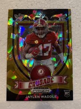 Jaylen Waddle Panini Prizm Draft Picks # 169 Crusade Gold Cracked Ice Prizm RC