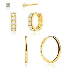 3 Gold Hoop Earrings Set, Stack Small Huggie Hoops  Studs Chunky Gold Earrings,