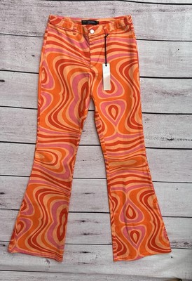 Finesse Pants  Women XS X Small Hippie  Psychedelic Groovy  Orange Flare Leg New