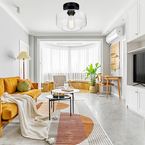 Industrial Semi Flush Mount Ceiling Light Glass Shade 800 Lumens - Bild 9 von 11