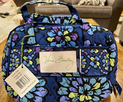 Vera Bradley Indigo Pop Blue Multicolor Fabric Zipper Makeup Bag 10 x 7 in