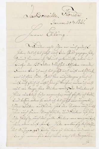 1881 Jacksonville Florida German Letter ALS 2pp Duval County signed A Freyheit