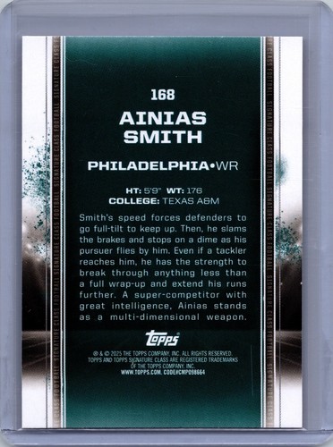 2024 Topps Signature Class Ainias Smith RC #168 - Eagles - Picture 2 of 2