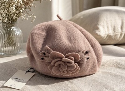 Bimba y Lola Baskenmütze Altrosa 100% Wolle One Size Neu mit Etikett