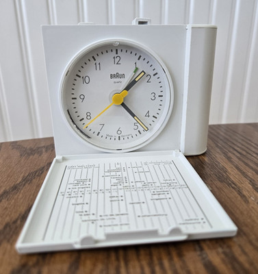 Vintage Braun Travel Alarm Clock AG 4784/AB 313sl Desk Mini Germany White Works!