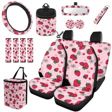 Car Accessories Pink Strawberry Car Seat Cover Full Set Include Cup Coasters ...