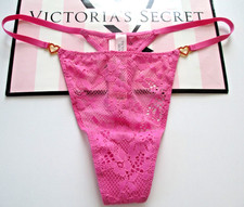 VICTORIA'S SECRET DREAM ANGELS Thong Panty S M L Heart Hardware Peony Pink Lace