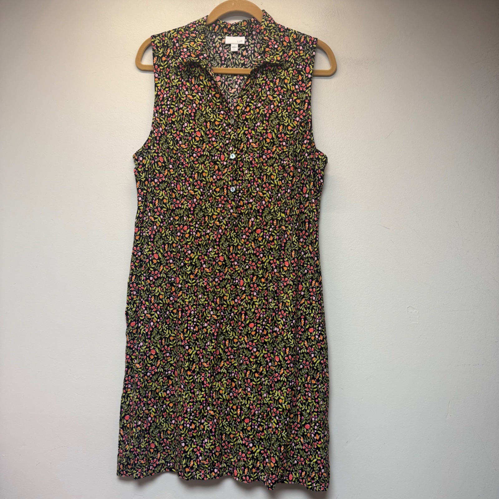 J. Jill Floral Shift Dress Women Large Black Multicolor Excellent Sleeveless