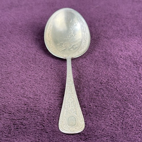 Antico cucchiaio da portata 1800 Geo C. Shreve & Co. argento sterling floreale 9" bacche - Foto 9 di 13