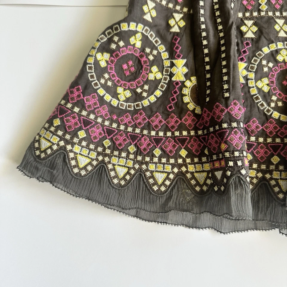 Falda para mujer Elie Tahari talla 0 algodón seda bordada azteca suroeste marrón Foto 4 de 4