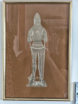 Vintage Lord Reginald Cobham Silberfolie Mittelalter Ritter gerahmtes Bild 37x26cm