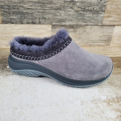 Merrell Encore Ice 5 Womens Clogs Sz 5 Stonewash Gray Suede Slip-On Faux-Fur