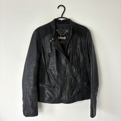 Vintage Damen Schott NYC Leder Biker/Motorrad Jacke - LCW 6815 - Medium