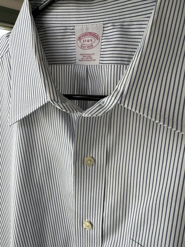 Brooks Brothers Shirt Long Sleeve | XL 17-4/5 346 | Blue and White Pinstripe - Picture 3 of 5
