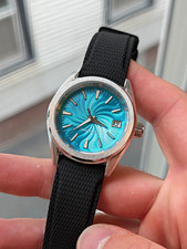 GENUINE Seiko NH35 Movement Watch Blue Guilloche Dial Date Rubber Strap Lume!