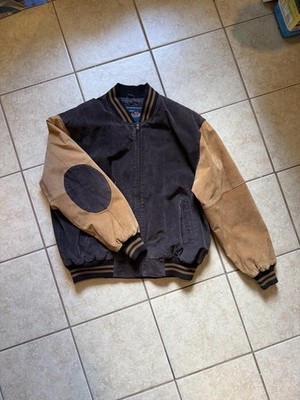 Vintage Men s XL leather Varsity brand/style Jacket Black/Tan Full Zip jacket