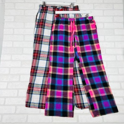 Old Navy Womens Flannel Pajama Pants Bundle Plaid Neon White Red Size M 2 Pack