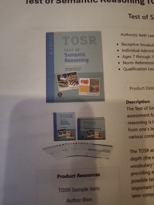 TOSR test of semantic Reasoning Complete Kit Brand New