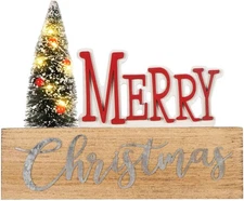 LED Lighted Merry Christmas Wooden Block Table Sign