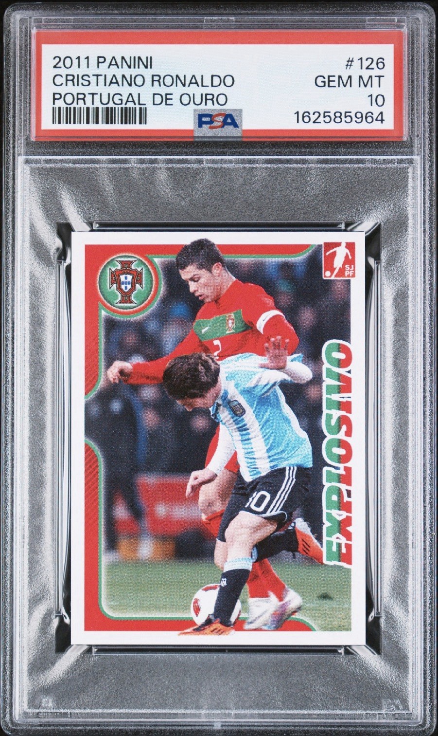 CRISTIANO RONALDO and MESSI #126 Portugal de Ouro 2011 PANINI PSA 10 NEW CERT view 1